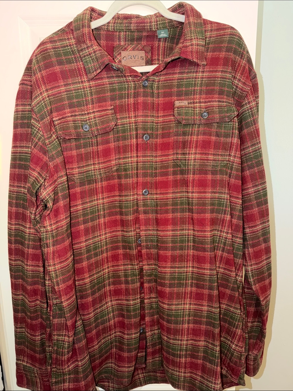 Orvis Red and Green Plaid Button-Down Shirt